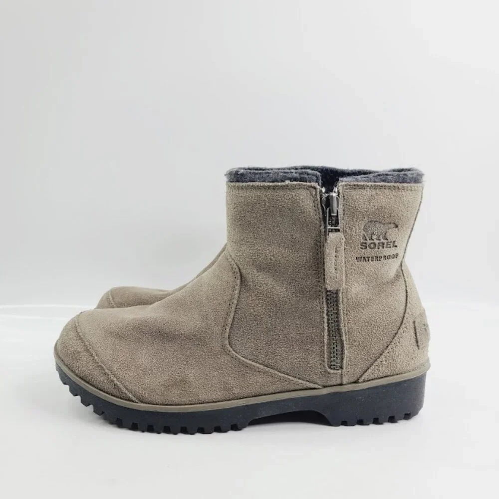 Sorel Women's Taupe Meadow Desert Leather Zipper Classic‎ Ankle Bootie Size 10